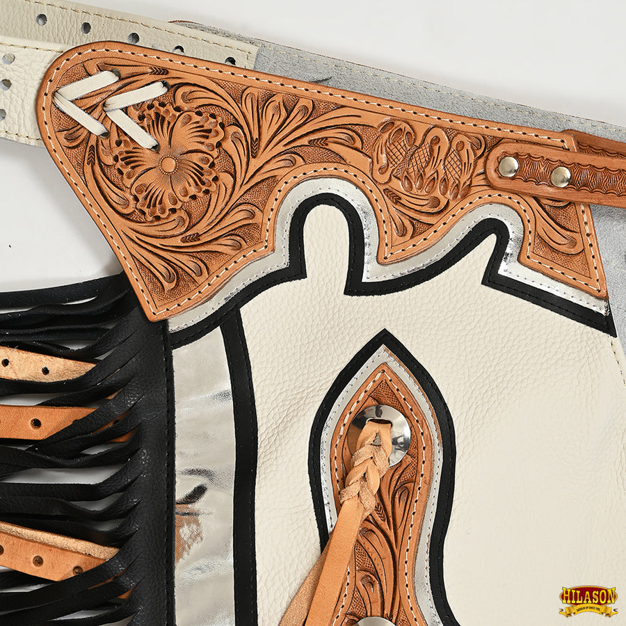 HILASON Pro Rodeo Bronc Bull-Riding Show Genuine Leather Chaps | Bull Riding for Men and Women Western Unisex