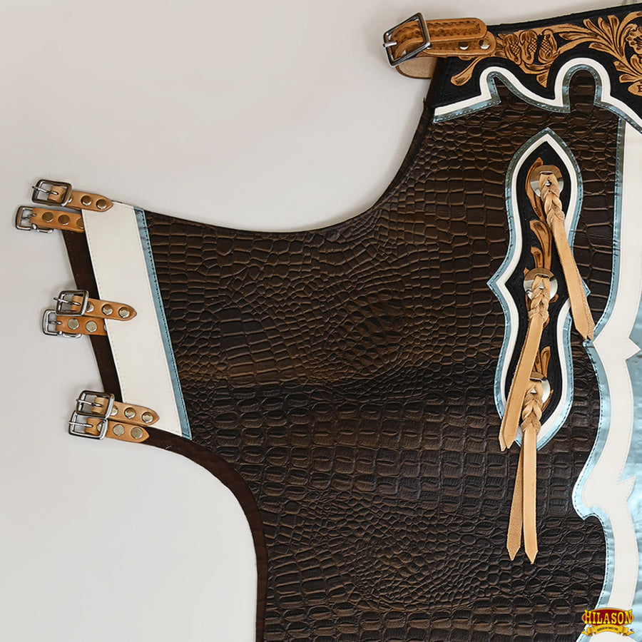 HILASON Bull Riding Alligator Print Genuine Leather Rodeo Western Chaps | for Men and Women Unisex