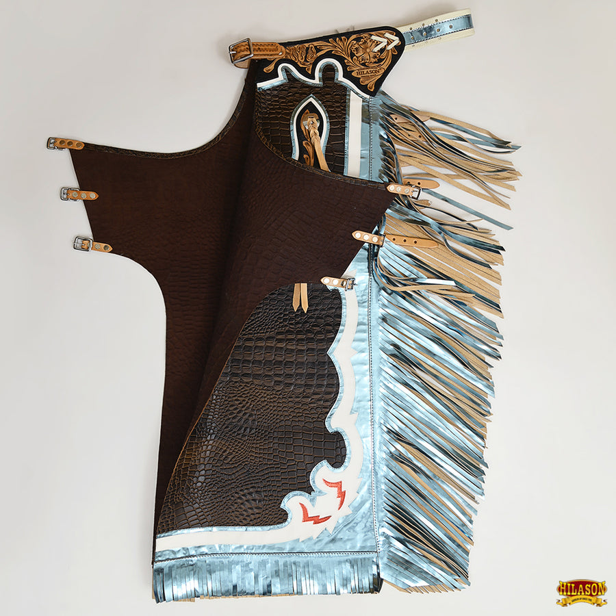 HILASON Bull Riding Alligator Print Genuine Leather Rodeo Western Chaps | for Men and Women Unisex
