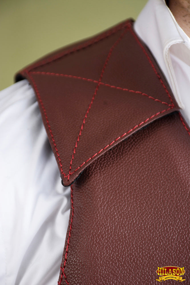 HILASON Safety Bull Riding Vest Protective Leather Maroon | Equestrian Unisex Rodeo Men & Women