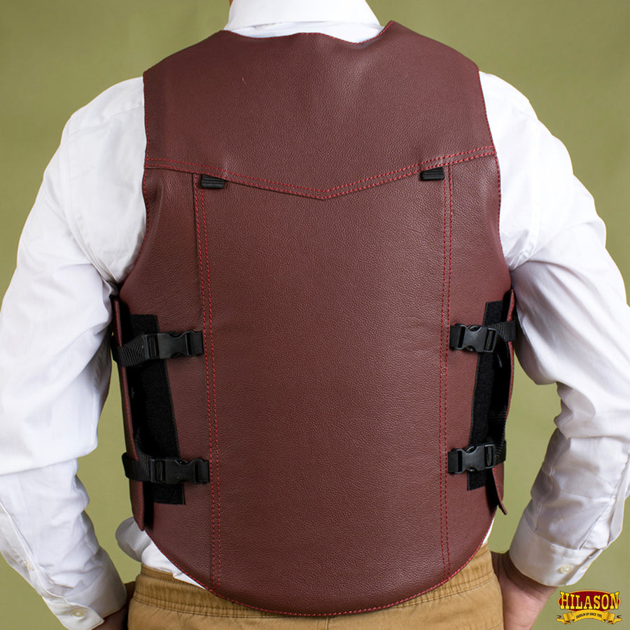 HILASON Safety Bull Riding Vest Protective Leather Maroon | Equestrian Unisex Rodeo Men & Women