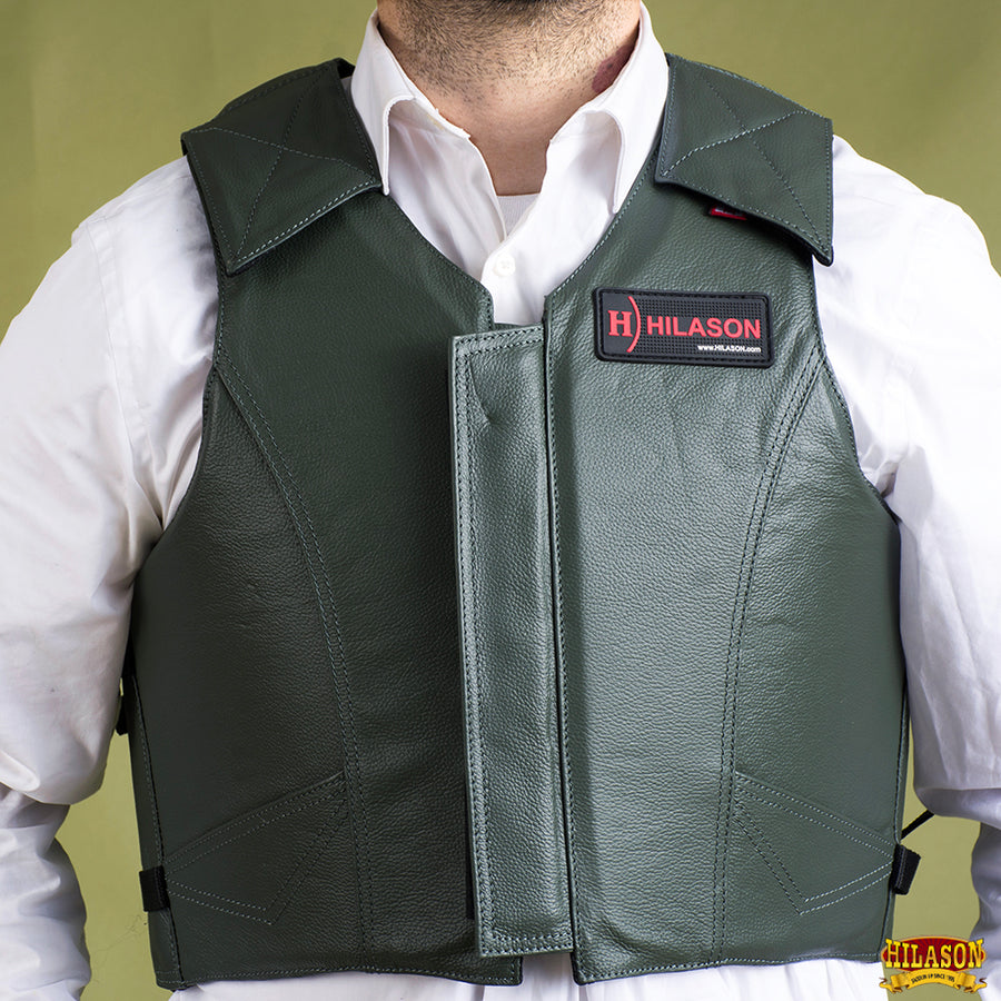 HILASON Safety Bull Riding Vest Protective Leather Hunter Green | Equestrian Unisex |Rodeo