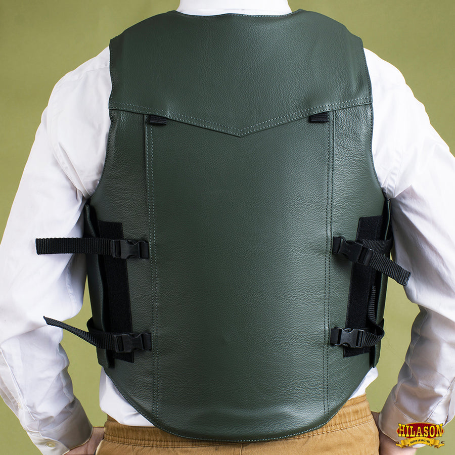 HILASON Safety Bull Riding Vest Protective Leather Hunter Green | Equestrian Unisex |Rodeo