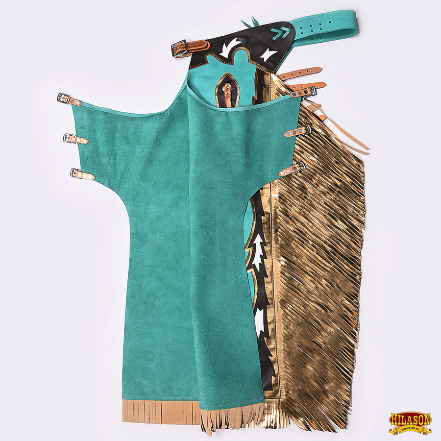 HILASON Pro Rodeo Bull Riding Chaps Genuine Leather Turquoise | for Men and Women Western Unisex