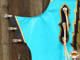 HILASON Pro Rodeo Bull Riding Chaps Genuine Leather Turquoise | Bull Riding Chaps | Western Chaps | Leather Western Chaps | cowboy chaps for men | Leather Riding Chaps Women