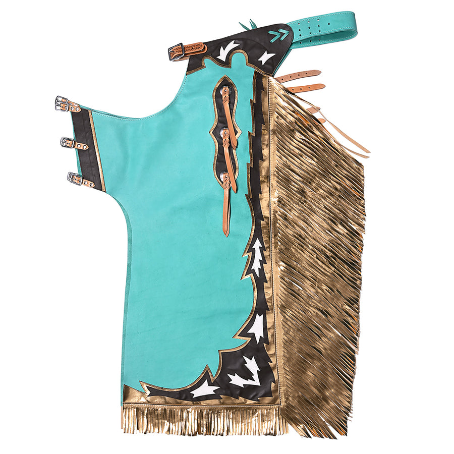 Hilason Pro Rodeo Bull Riding Chaps Genuine Leather Turquoise - Uhorse