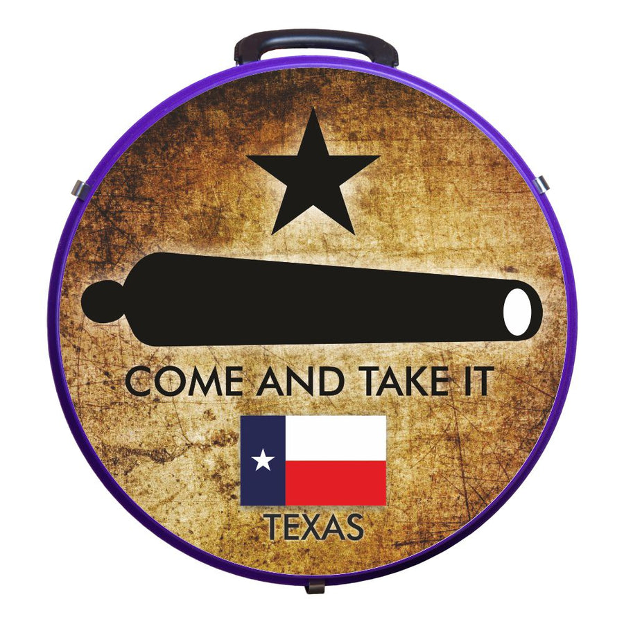 Purple round cooler with Texas cannon graphic - Uhorse