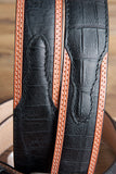 44 Inch 3D Black Mens Croc Print Leather Cowboy Belt Silver Buckle