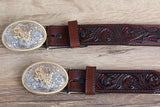 18 Inch 3D Dark Brown Leather Floral Boys Youth Cowboy Basic Belt