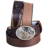 18 Inch 3D Dark Brown Leather Floral Boys Youth Cowboy Basic Belt