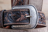 42 Inch 3D Mens Floral Western Roughout Leather Cowboy Fashion Belt