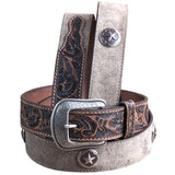 42 Inch 3D Mens Floral Western Roughout Leather Cowboy Fashion Belt