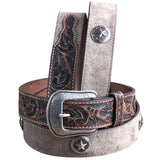 36 Inch 3D Mens Floral Western Roughout Leather Cowboy Fashion Belt