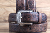 46 Inch 3D Rustic Brown Mens Gator Print Leather Cowboy Dress Belt