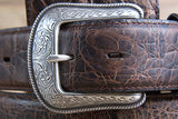 46 Inch 3D Rustic Brown Mens Gator Print Leather Cowboy Dress Belt