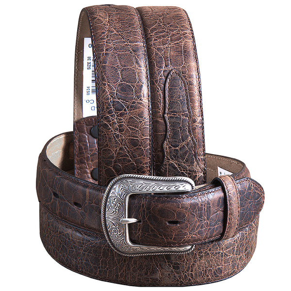 M&F Western Rustic Brown Elephant Print Leather Belt 1.5" Engraved Silver Buckle - Uhorse