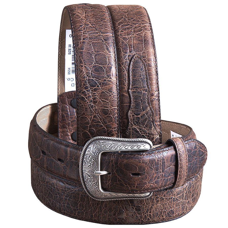 M&F Western Rustic Brown Elephant Print Leather Belt 1.5" Engraved Silver Buckle - Uhorse