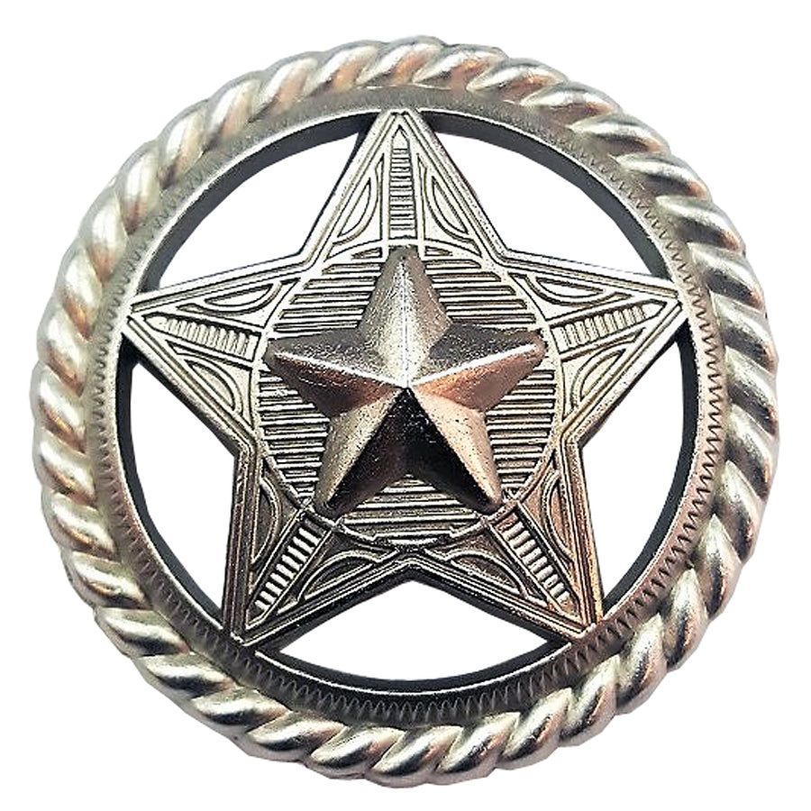 Western Screw Back Concho Headstall Tack Silver Finishing Rope Edge Star - Uhorse