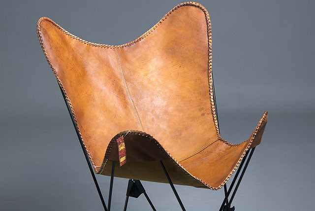 HILASON Genuine Leather Butterfly Chair Folding Lounge Modern Sling Accent Seat