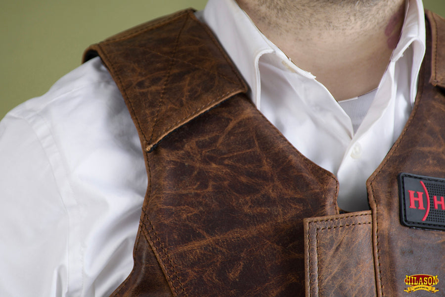 HILASON Safety Bull Riding Vest Protective Leather Brown | Equestrian Unisex Rodeo Men & Women