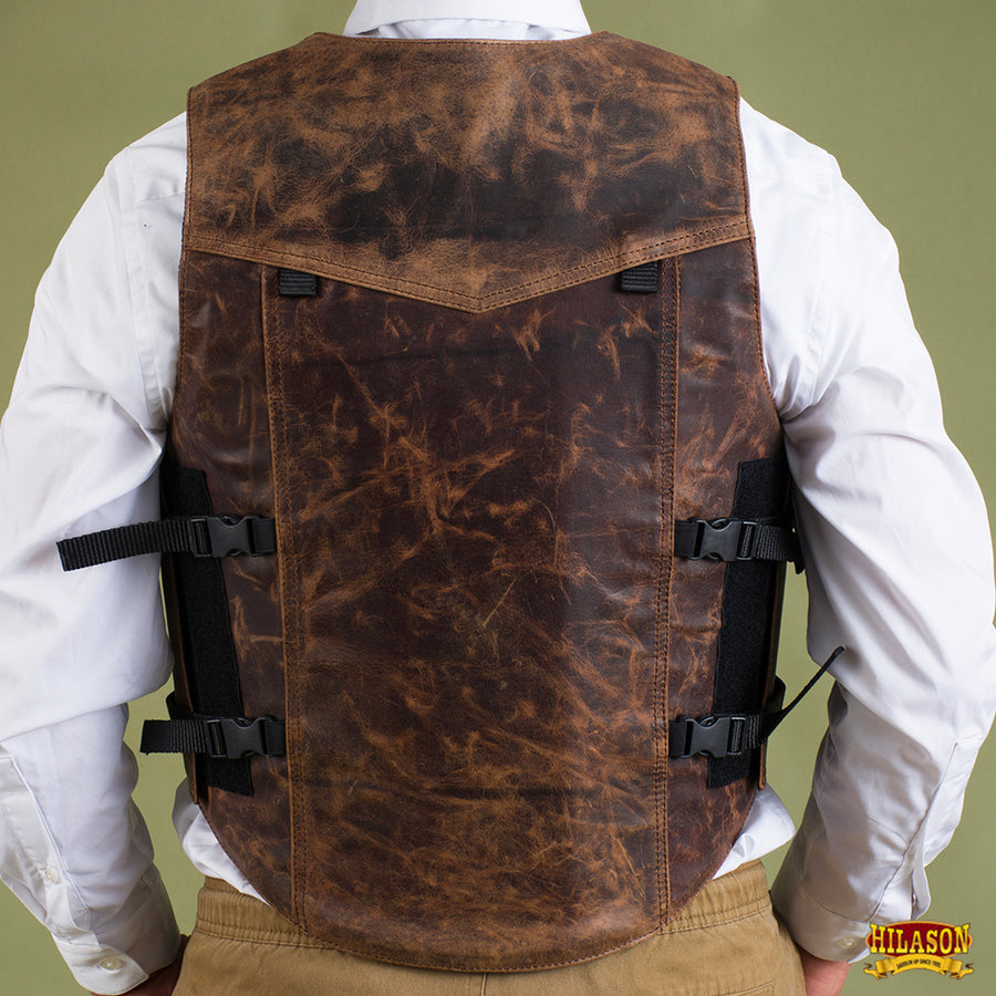 HILASON Safety Bull Riding Vest Protective Leather Brown | Equestrian Unisex Rodeo Men & Women