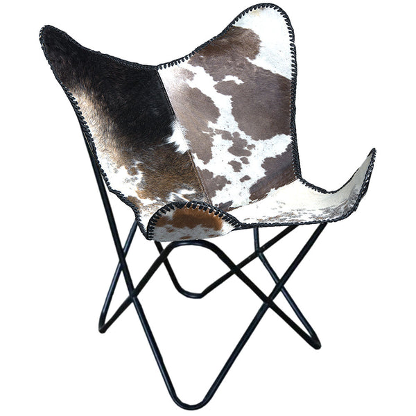 Cowhide butterfly chair with black metal frame - Uhorse