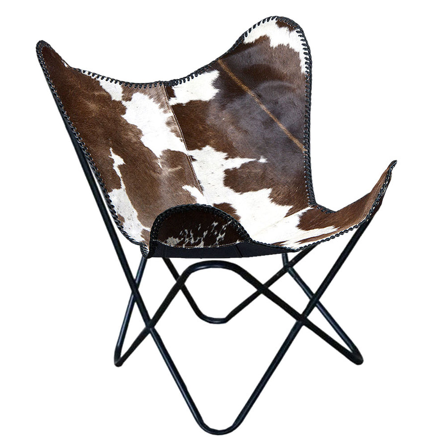 Cowhide butterfly chair with black metal frame - Uhorse