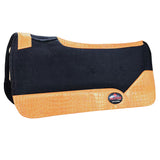 Western Wool Felt Horse Saddle Pad W/ Gold Alligator Print Leather