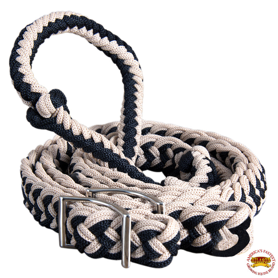 Hilason Braided Poly Barrel Racing Contest Flat Reins 1" X 8Ft Tan Black - Uhorse