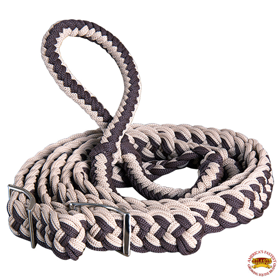 Hilason Braided Poly Barrel Racing Contest Flat Reins 1" X 8Ft Tan Brown - Uhorse