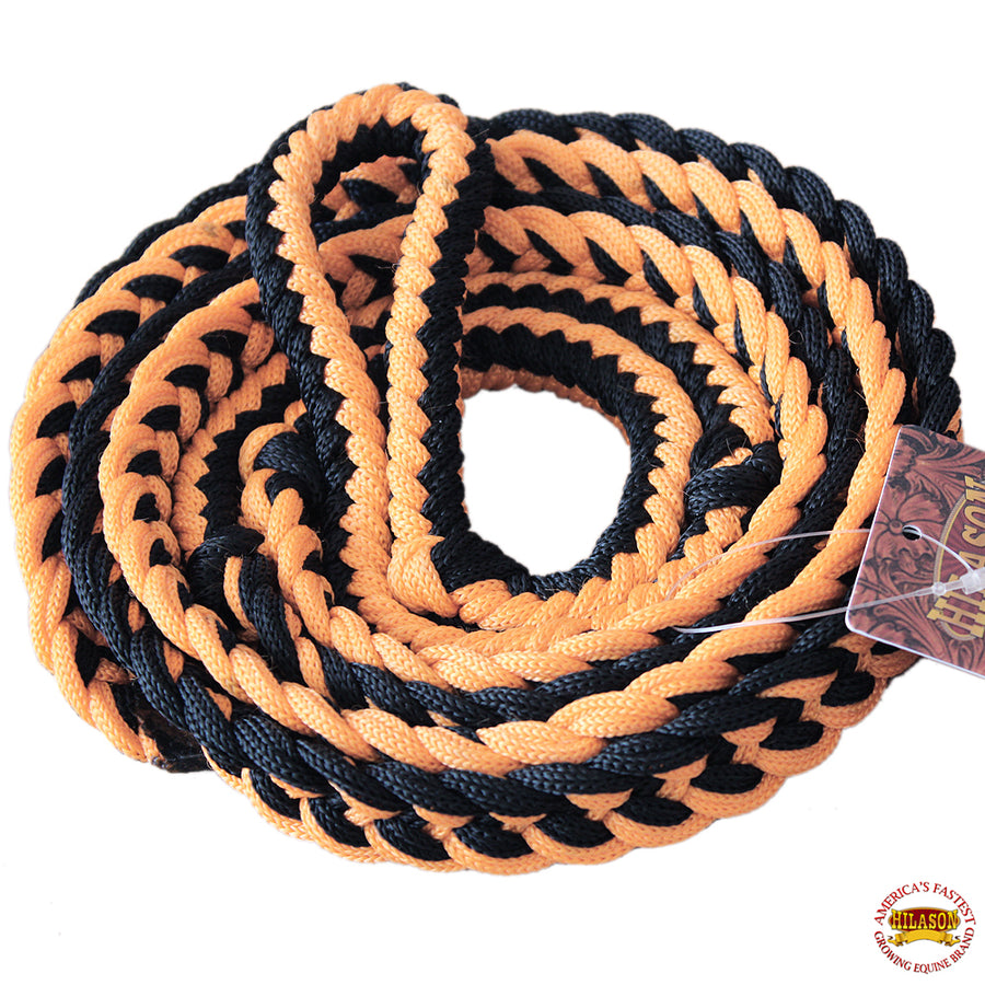 Hilason Braided Poly Barrel Racing Contest Flat Reins 1" X 8Ft Orange Black - Uhorse