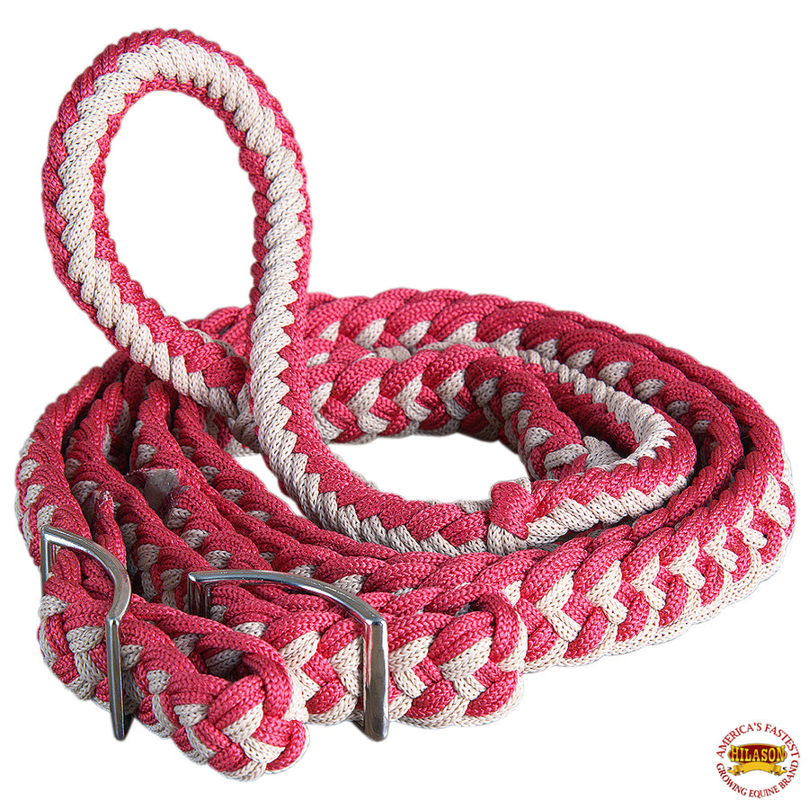 Hilason Braided Poly Barrel Racing Contest Flat Reins 1" X 8Ft Tan Red - Uhorse