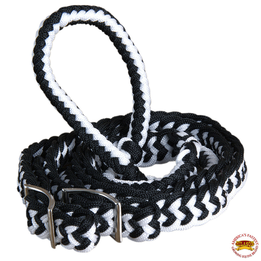 Hilason Braided Poly Barrel Racing Contest Reins Flat 1" X 8Ft Black/White - Uhorse