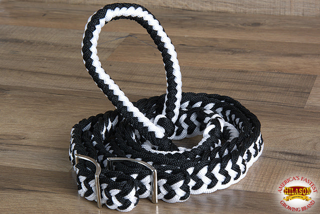 Hilason Braided Poly Barrel Racing Contest Flat Reins 1" X 8Ft Tan Black