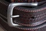 46" John Deere Wide Top Grain Basketweave Leather Mens Cowboy Belt Chocolate