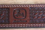 46" John Deere Wide Top Grain Basketweave Leather Mens Cowboy Belt Chocolate