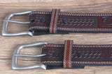 John Deere Brown Basket Weave Genuine Leather Belt for Men Durable Nickel Buckle
