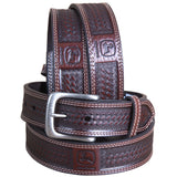 John Deere Brown Basket Weave Genuine Leather Belt for Men Durable Nickel Buckle