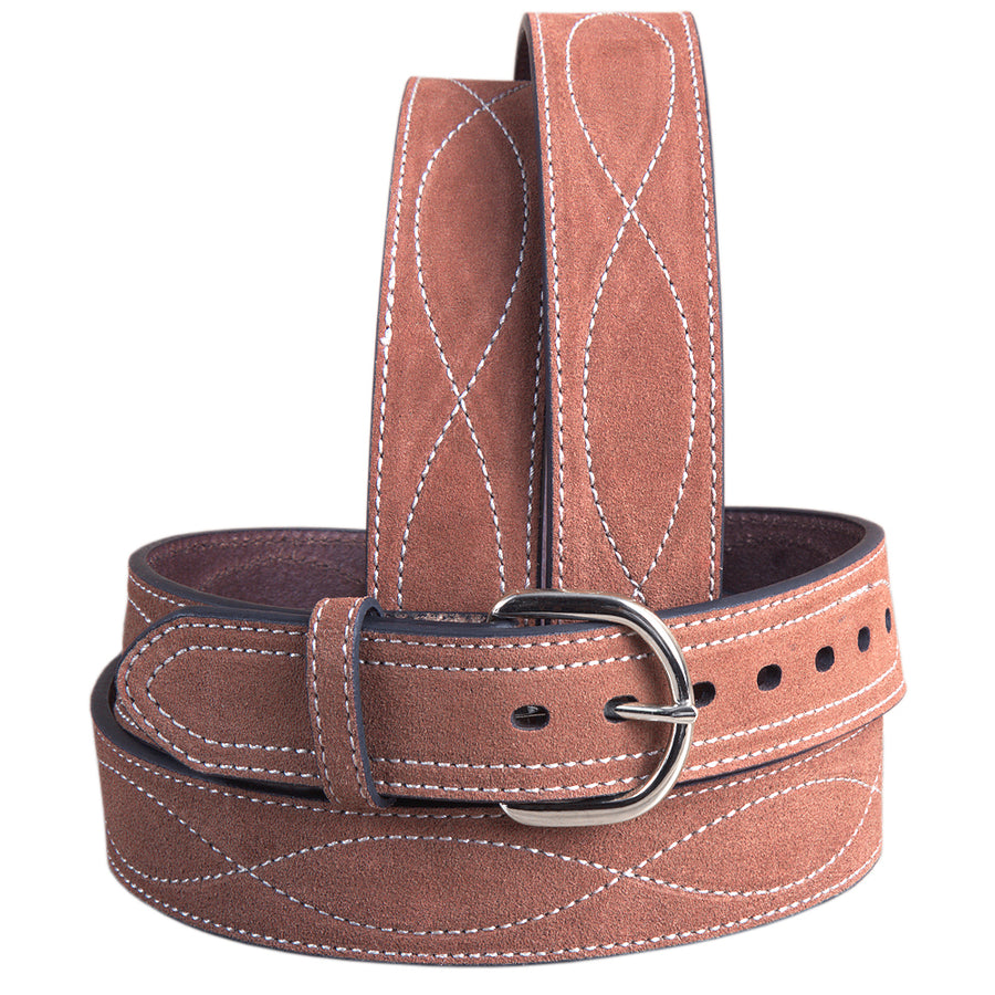 30" G Bar D 1.5" Suede Leather men's Cowboy Stitched Belt with Harness Buckle Rust - Uhorse