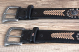 44" G Bar D 1.5" Black Leather Strap Mens Cowboy Belt W/ Silver Concho Black