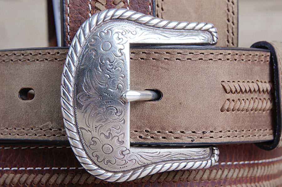 36 In Roper Western 1.5" Wide Crazy Horse Leather Laced Mens Cowboy Belt Brown