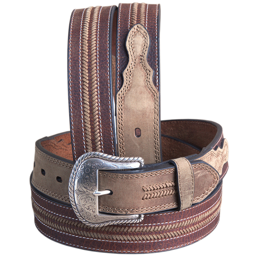 36 In Roper Western 1.5" Wide Crazy Horse Leather Laced Mens Cowboy Belt Brown