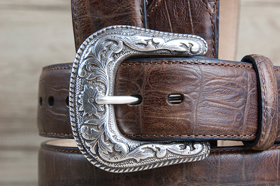 42" Roper Western 1.5" Gator Print Leather Cowboy Mens Belt Silver Buckle Cognac