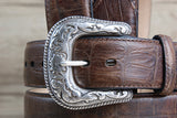 42" Roper Western 1.5" Gator Print Leather Cowboy Mens Belt Silver Buckle Cognac