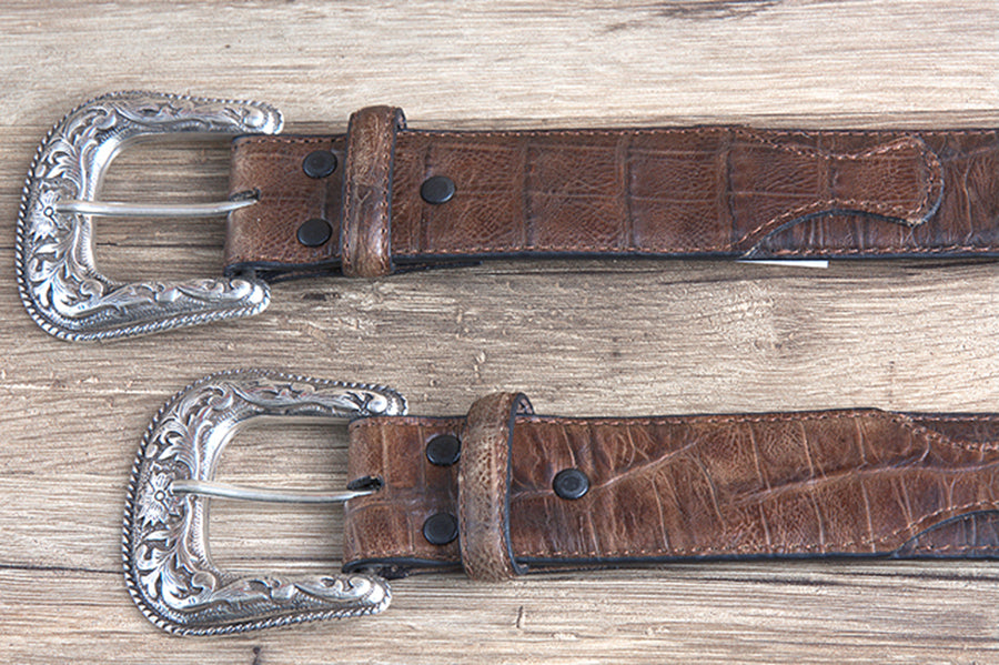 42" Roper Western 1.5" Gator Print Leather Cowboy Mens Belt Silver Buckle Cognac
