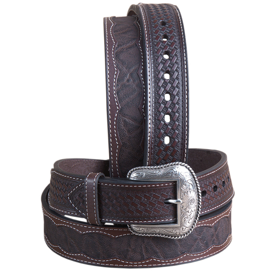 32" Roper Western 1.5" Elephant Print Basketweave Ends men's Cowboy Belt Brown - Uhorse