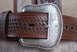 Roper Western 1.5" Dude Taupe Leather Basketweave Ends Mens Cowboy Belt