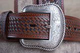 46" Roper Western 1.5" Dude Taupe Leather Basketweave Ends Mens Cowboy Belt