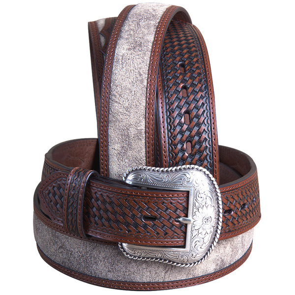 Roper Western 1.5" Dude Taupe Leather Basketweave Ends men's Cowboy Belt - Uhorse