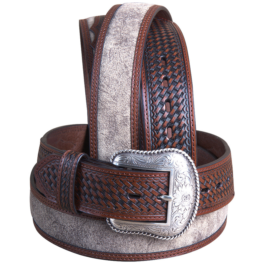 46" Roper Western 1.5" Dude Taupe Leather Basketweave Ends men's Cowboy Belt - Uhorse